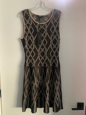 BCBG MaxAzria Black & Cream Geometric Midi Debbie Dress